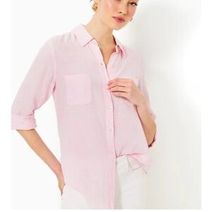 💕Lilly P💕 NWT Sea View Linen Button Down. Size L. Pink Urchin.